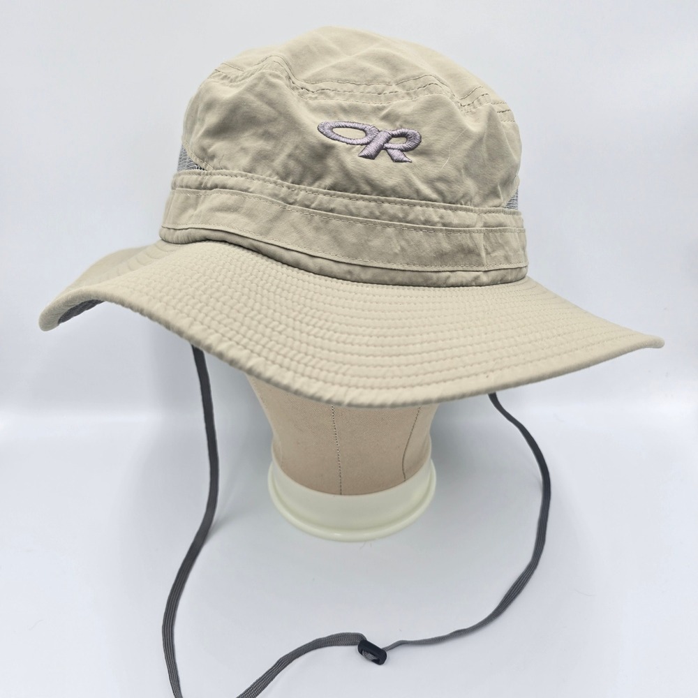 Outdoor Research Insect Shield Khaki Sun Bucket Hat Mesh Vents Chin Strap Boonie